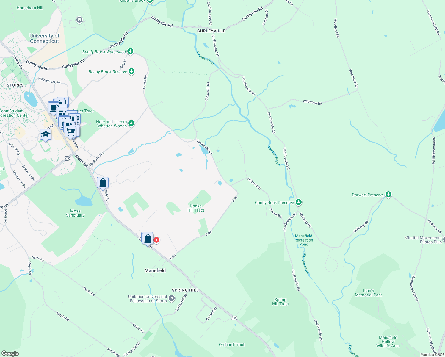map of restaurants, bars, coffee shops, grocery stores, and more near 312 Hanks Hill Road in Mansfield