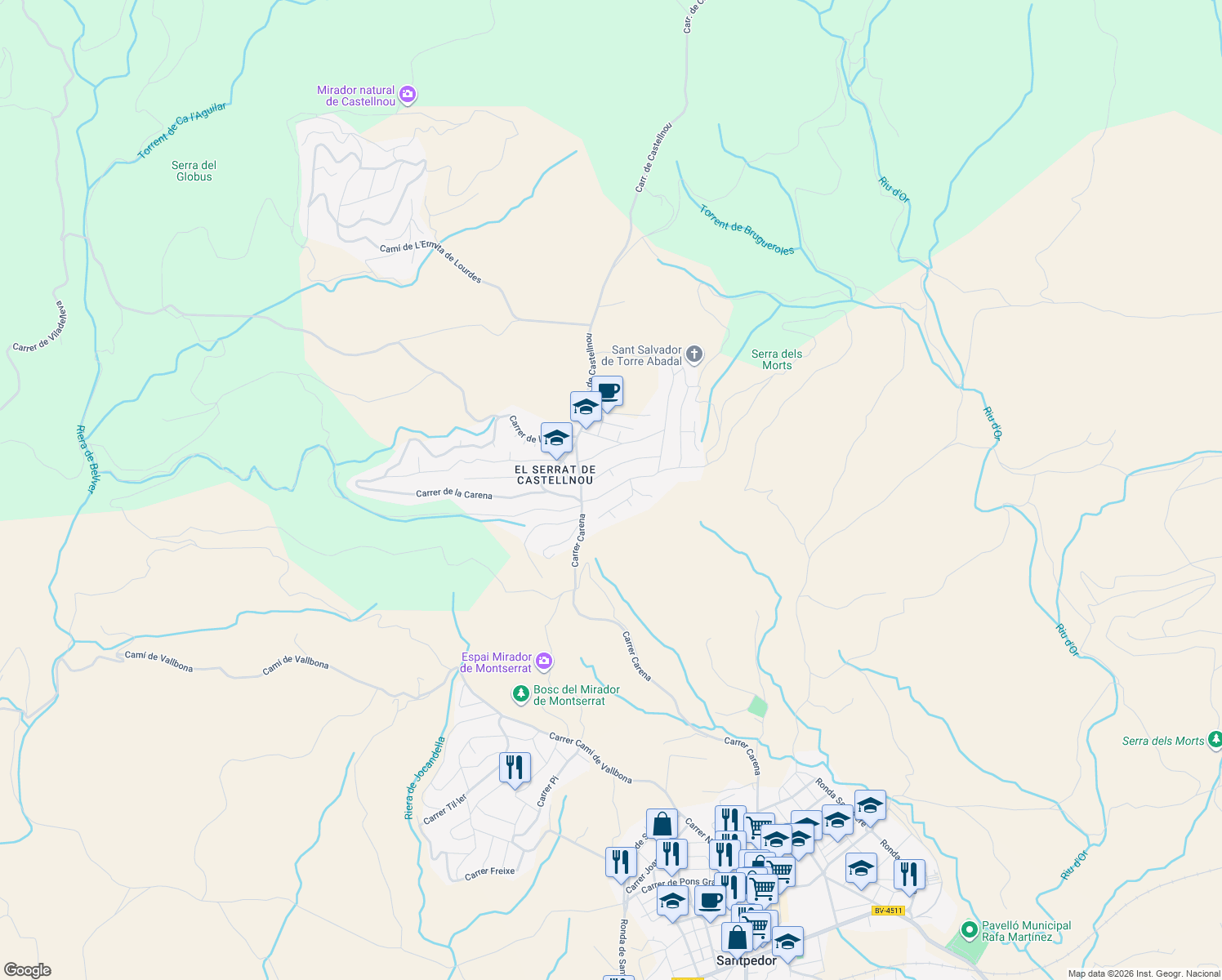 map of restaurants, bars, coffee shops, grocery stores, and more near in Castellnou de Bages