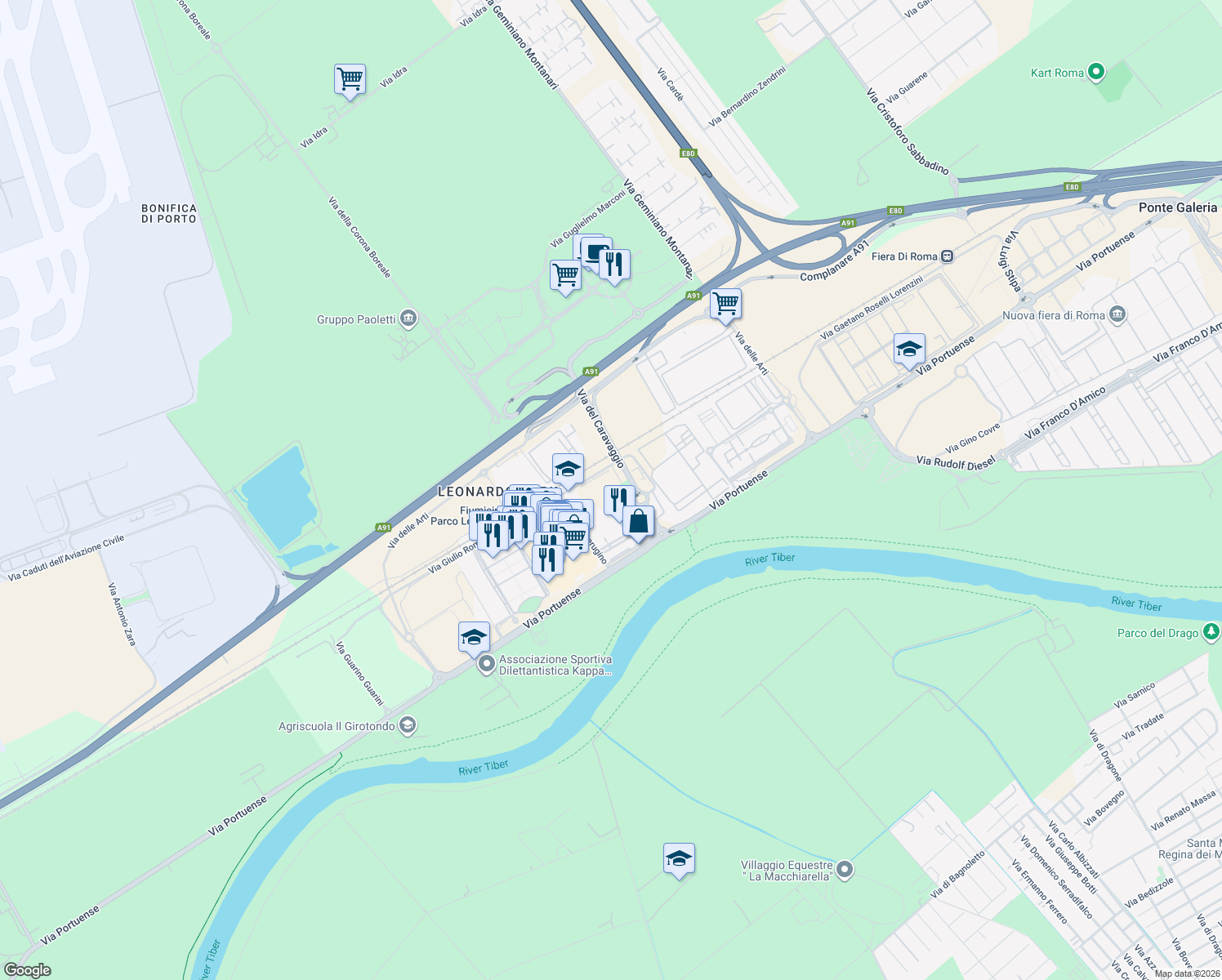map of restaurants, bars, coffee shops, grocery stores, and more near 122 Via del Perugino in Città metropolitana di Roma Capitale