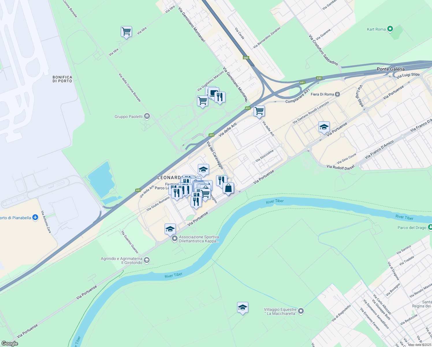 map of restaurants, bars, coffee shops, grocery stores, and more near 122 Via del Perugino in Città metropolitana di Roma Capitale