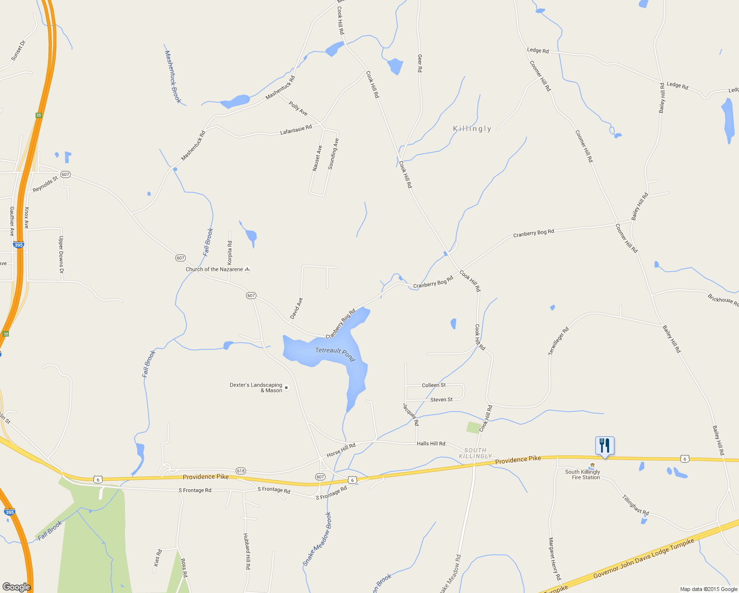 map of restaurants, bars, coffee shops, grocery stores, and more near 146 Cranberry Bog Road in Killingly