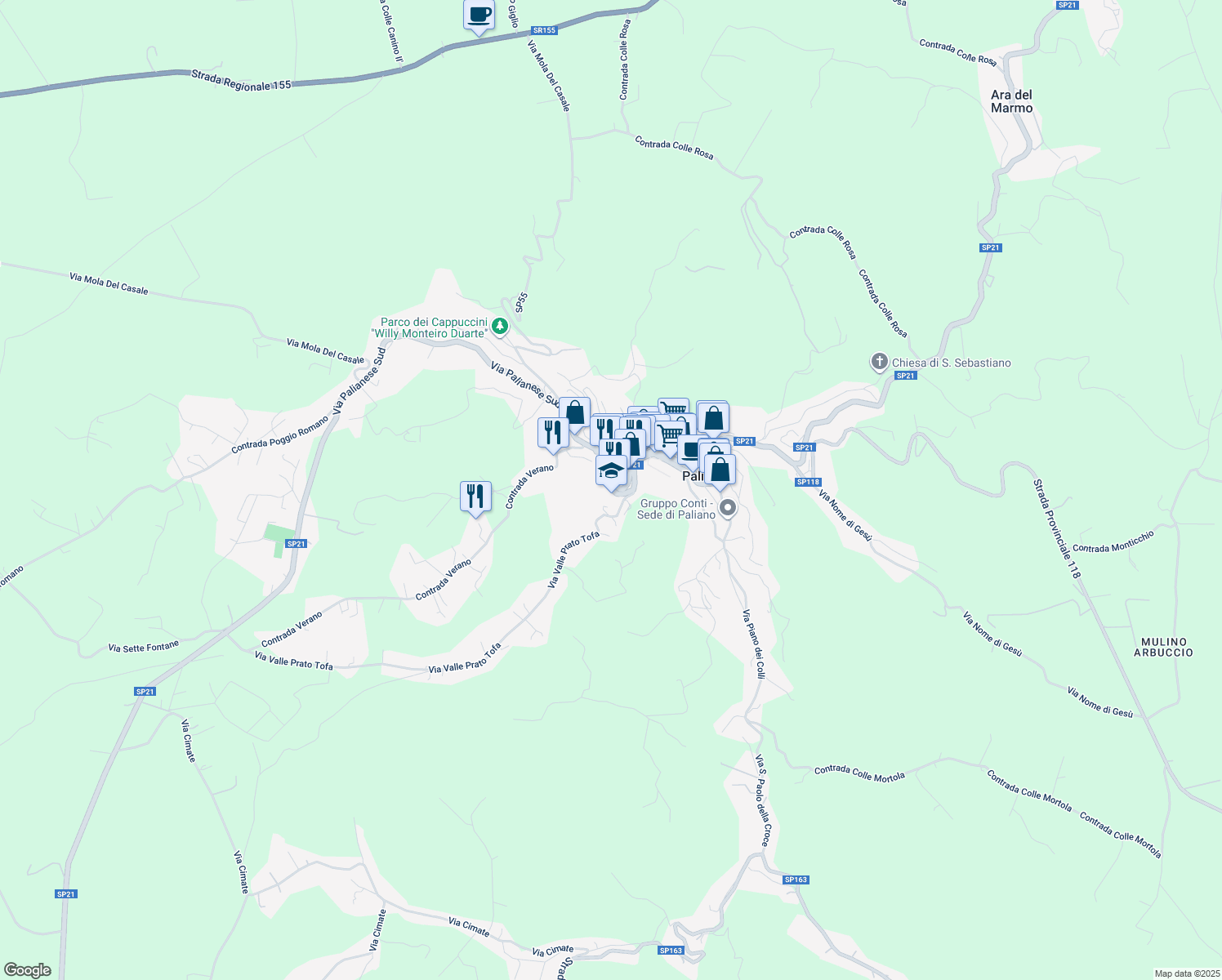 map of restaurants, bars, coffee shops, grocery stores, and more near 2 Via Fratelli Beguinot in Paliano