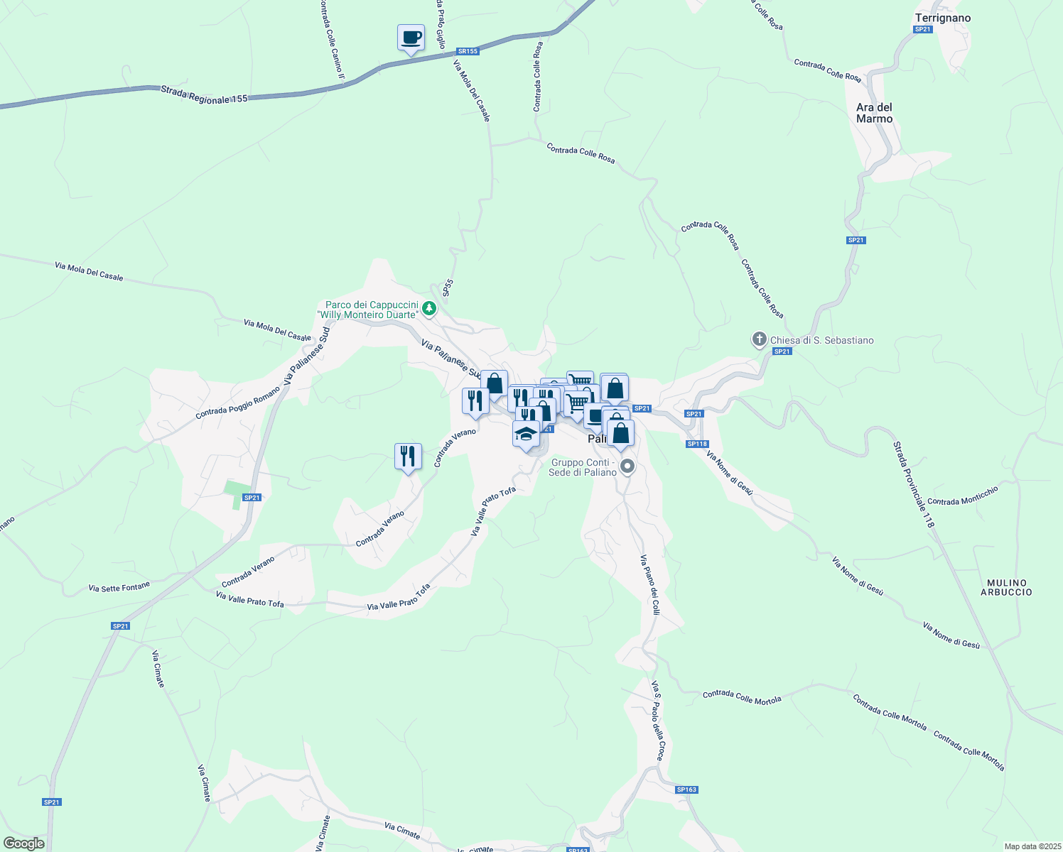 map of restaurants, bars, coffee shops, grocery stores, and more near 2 Via Fratelli Beguinot in Paliano
