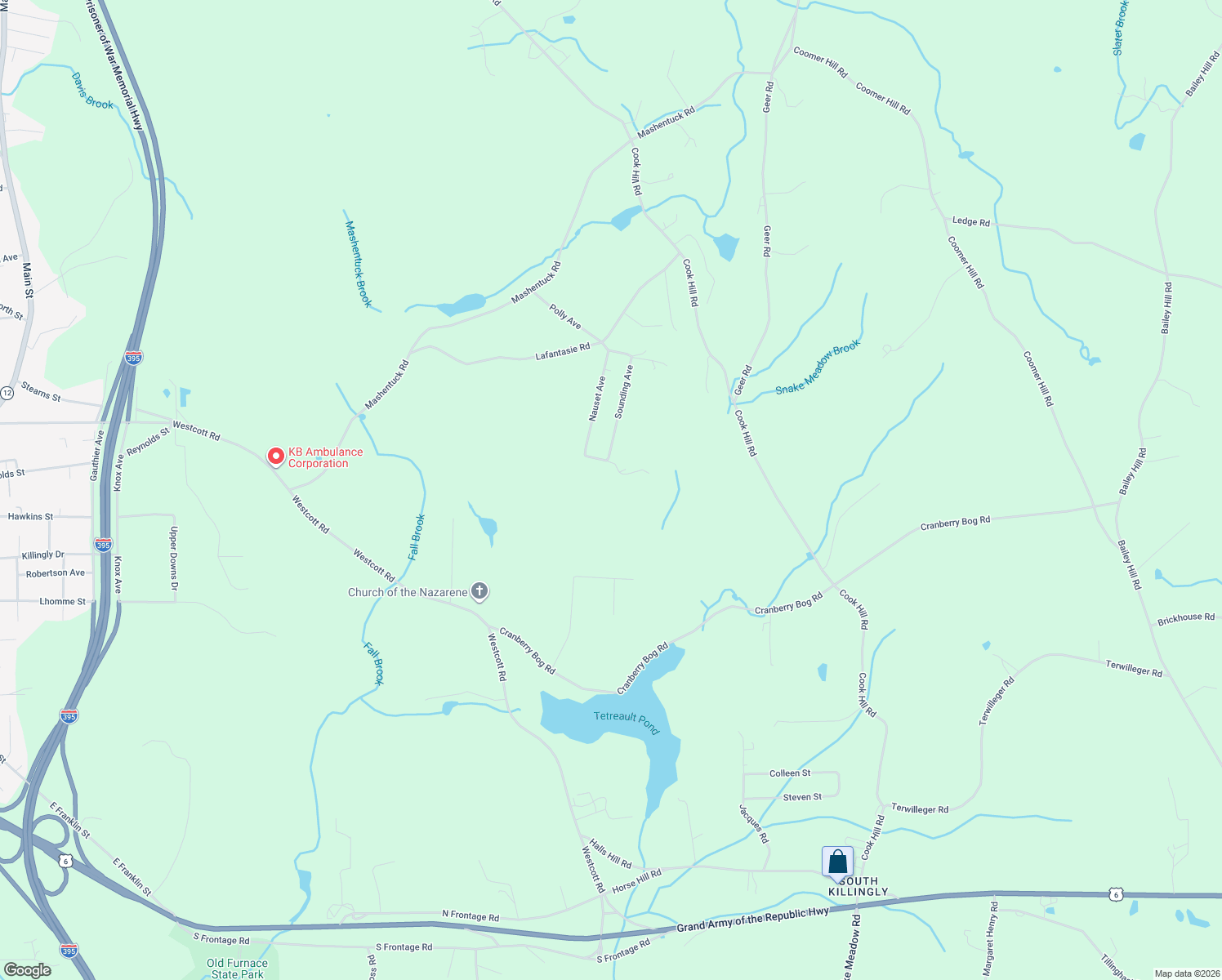map of restaurants, bars, coffee shops, grocery stores, and more near 23 Cape Avenue in Killingly