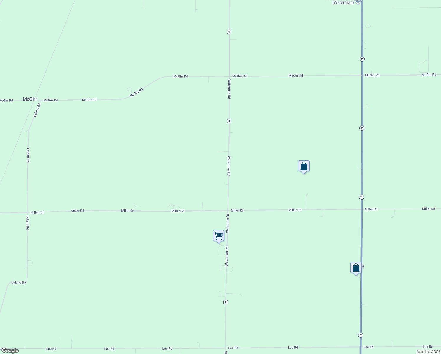 map of restaurants, bars, coffee shops, grocery stores, and more near 12257 Waterman Road in Waterman