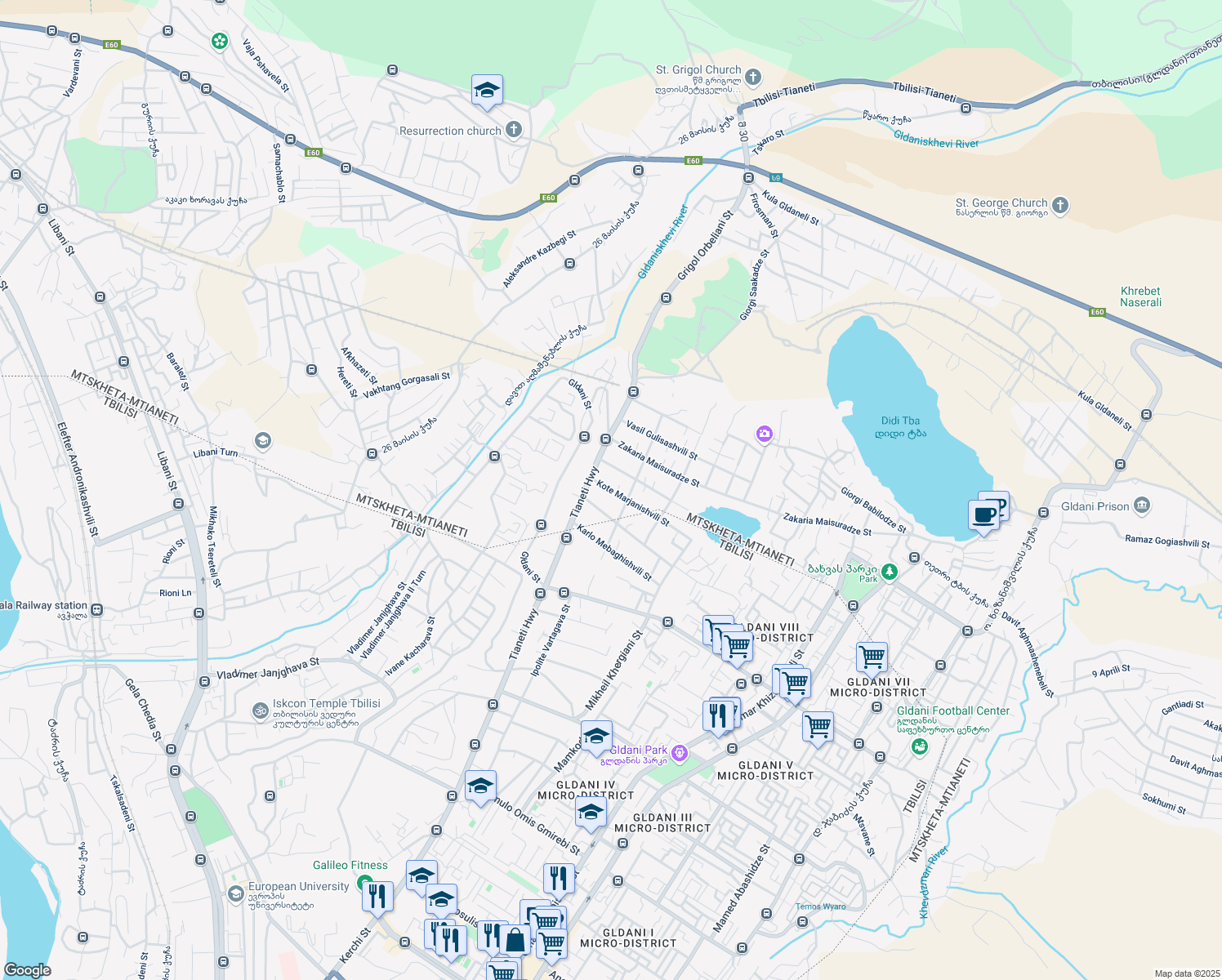 map of restaurants, bars, coffee shops, grocery stores, and more near 5 Kote Marjanishvili Street in Tbilisi