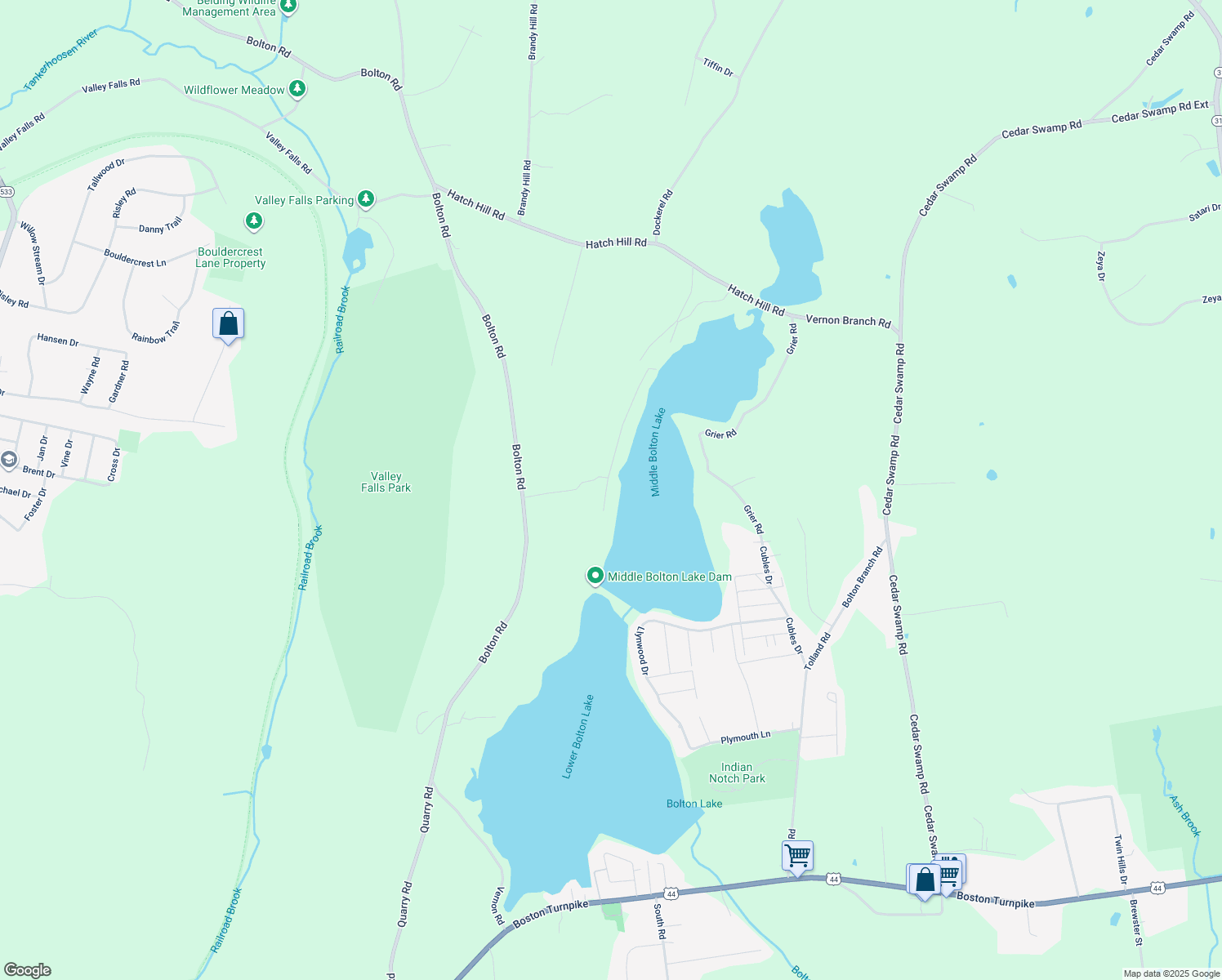 map of restaurants, bars, coffee shops, grocery stores, and more near 22 Wildwood Road in Vernon