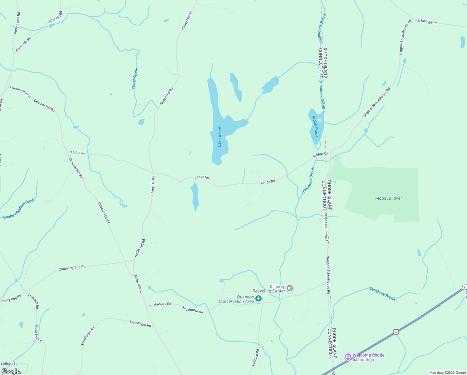 map of restaurants, bars, coffee shops, grocery stores, and more near 295 Ledge Road in Killingly