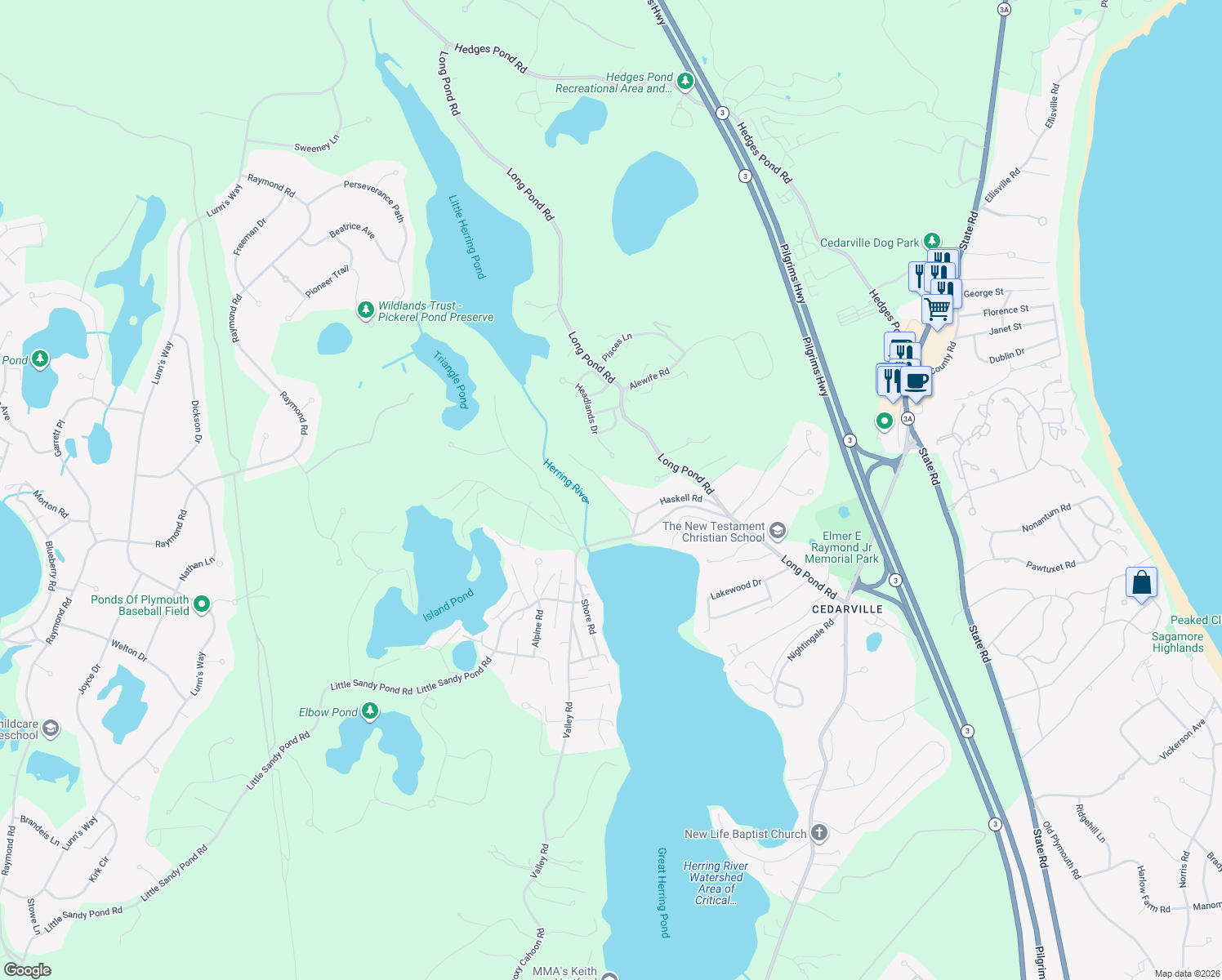 map of restaurants, bars, coffee shops, grocery stores, and more near 48 Haskell Road in Plymouth