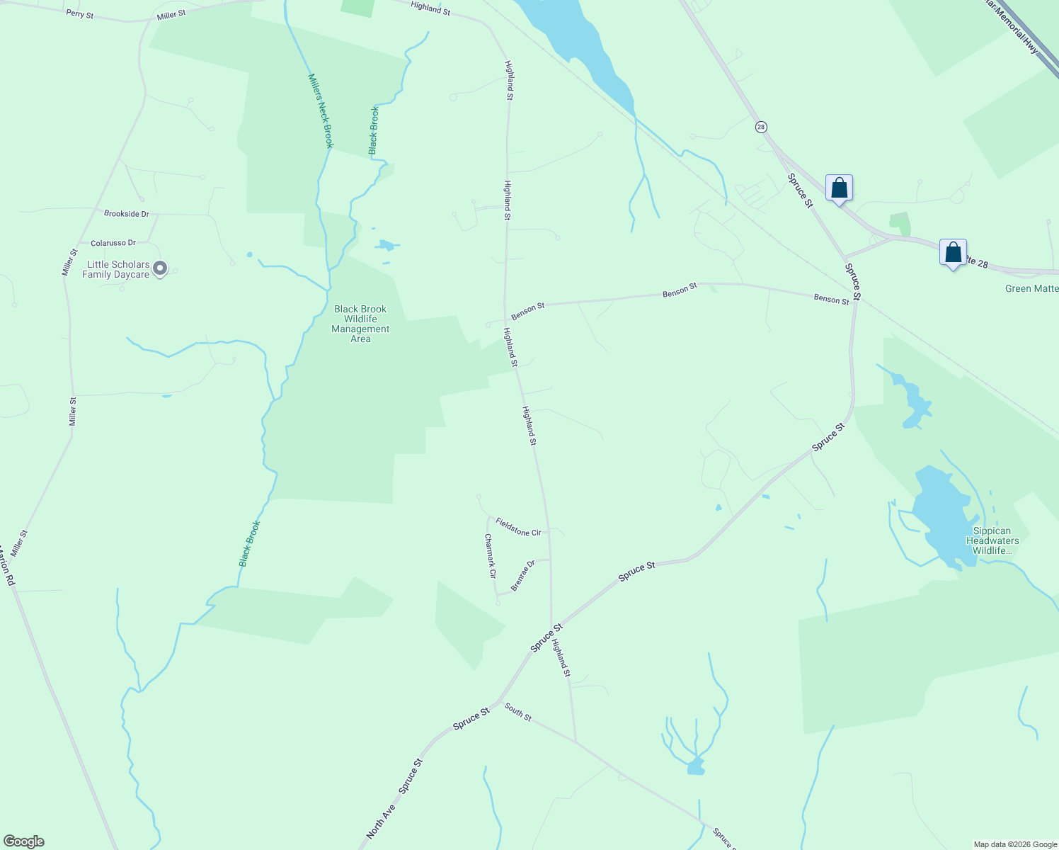 map of restaurants, bars, coffee shops, grocery stores, and more near 125 Highland Street in Middleborough