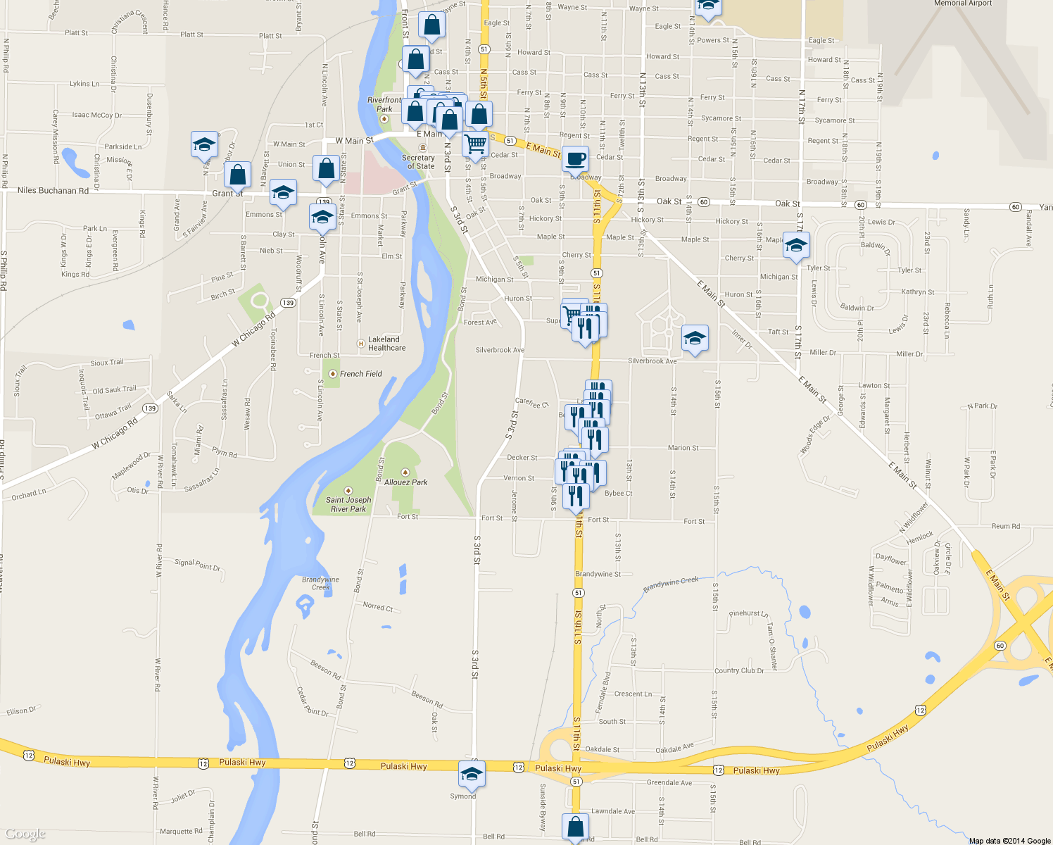 map of restaurants, bars, coffee shops, grocery stores, and more near 991 South 3rd Street in Niles