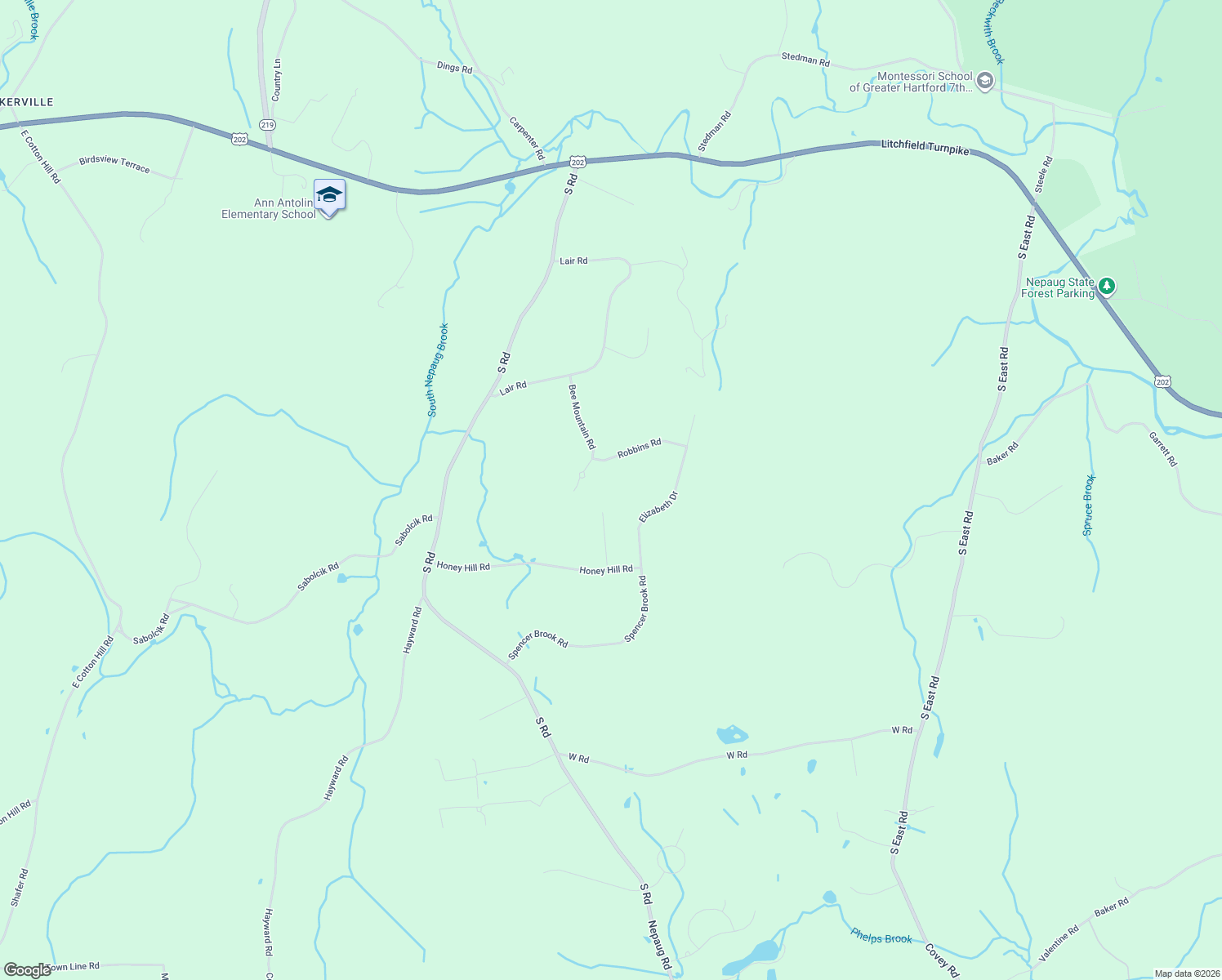 map of restaurants, bars, coffee shops, grocery stores, and more near 54 Bee Mountain Road in New Hartford