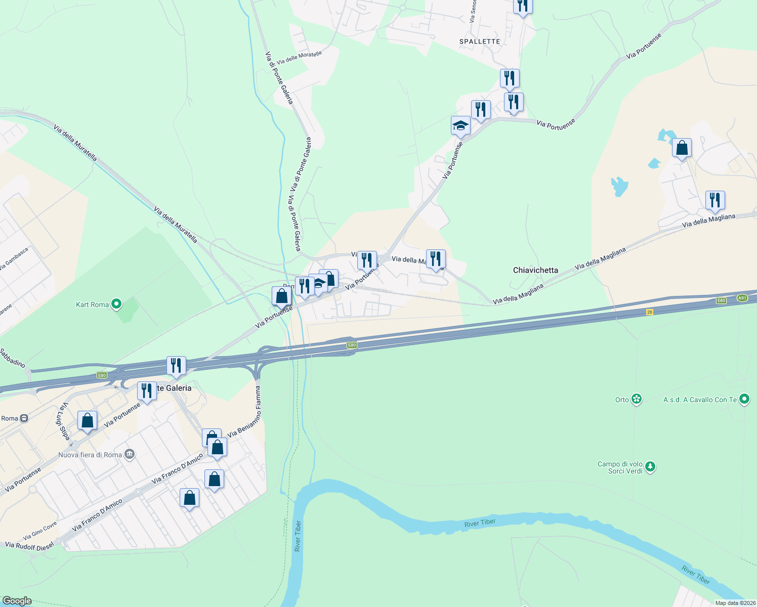 map of restaurants, bars, coffee shops, grocery stores, and more near 28 Via Aldo Bibolini in Città metropolitana di Roma Capitale