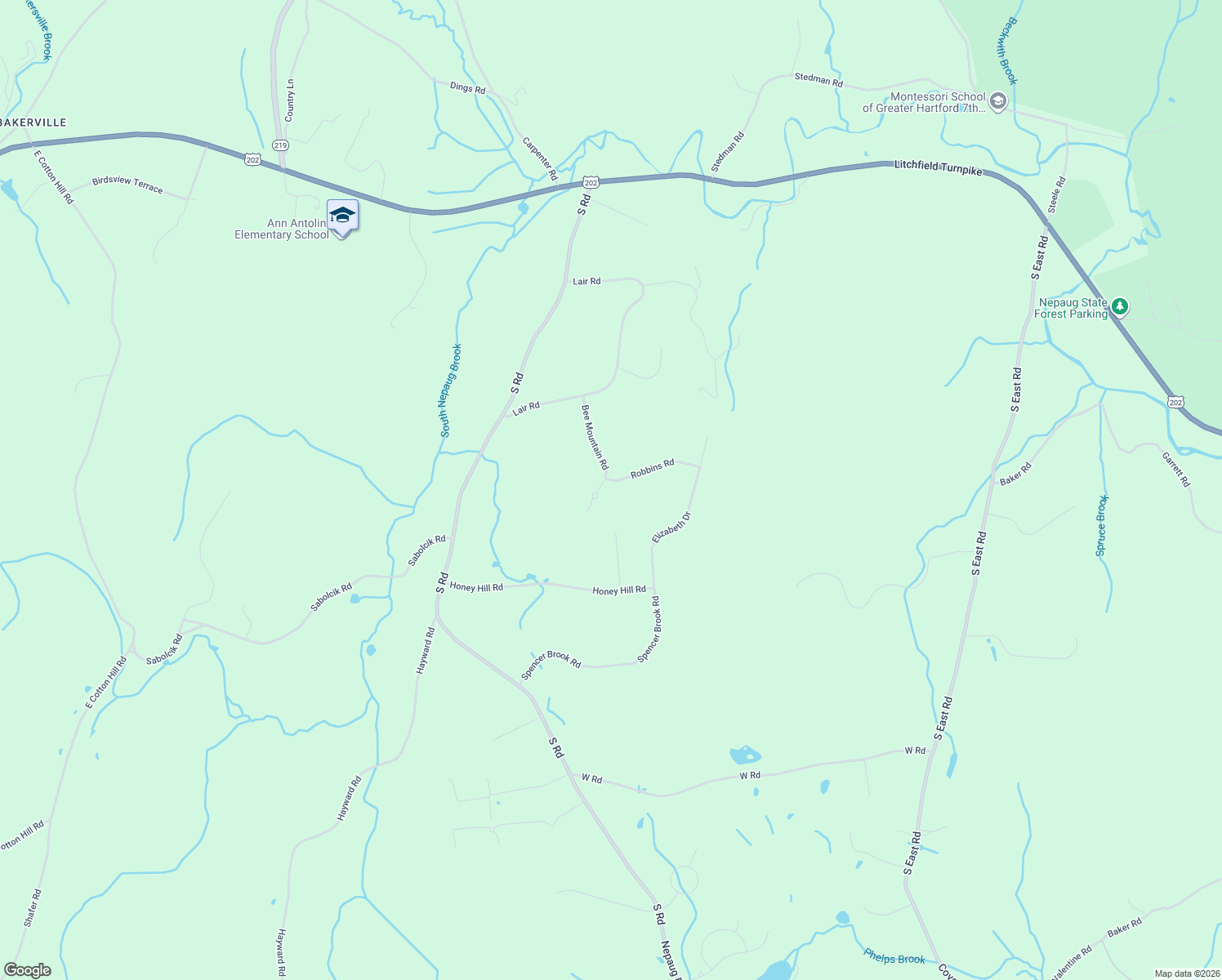 map of restaurants, bars, coffee shops, grocery stores, and more near 54 Bee Mountain Road in New Hartford