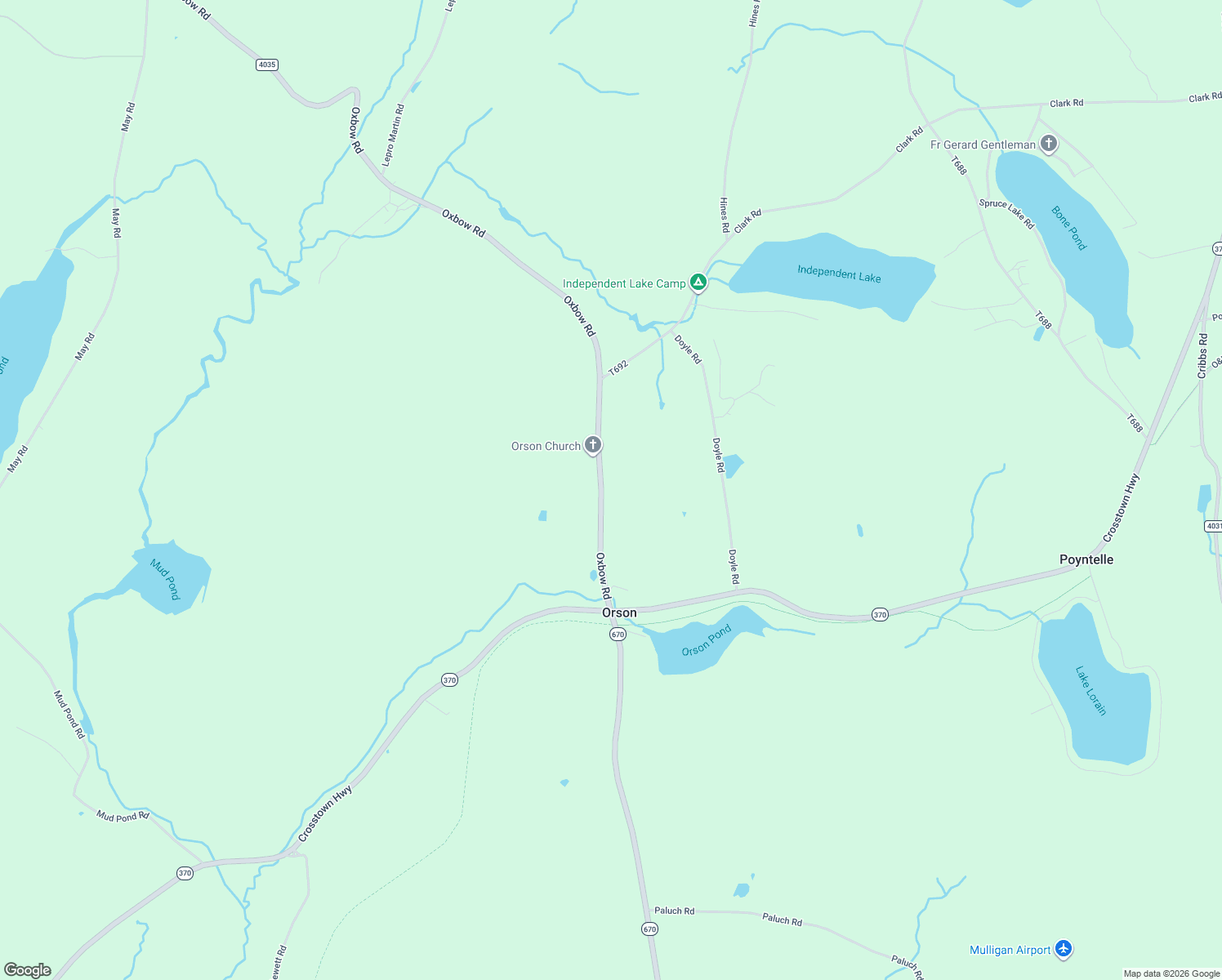 map of restaurants, bars, coffee shops, grocery stores, and more near 68 Oxbow Rd in Pleasant Mt