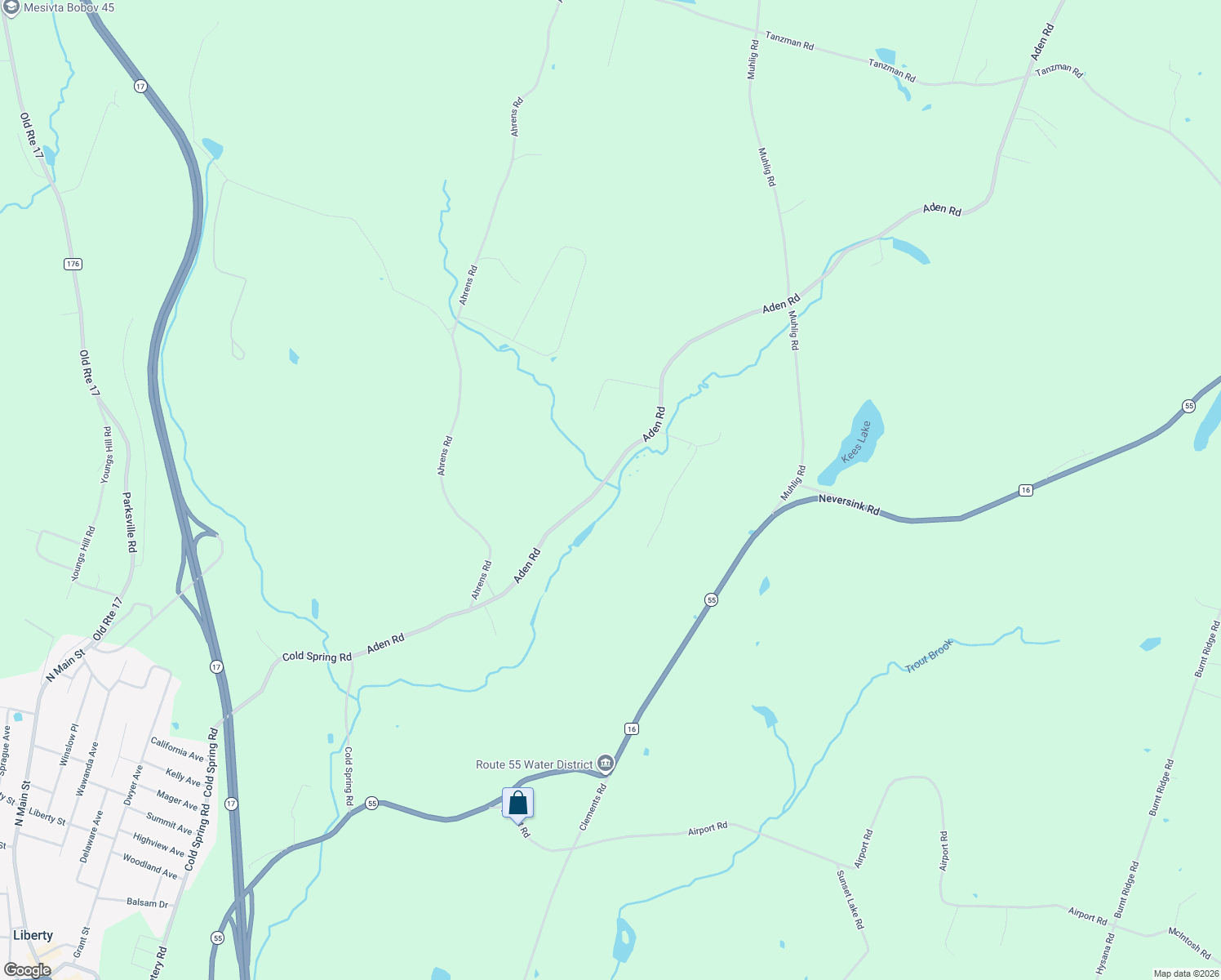 map of restaurants, bars, coffee shops, grocery stores, and more near 178 Aden Road in Liberty