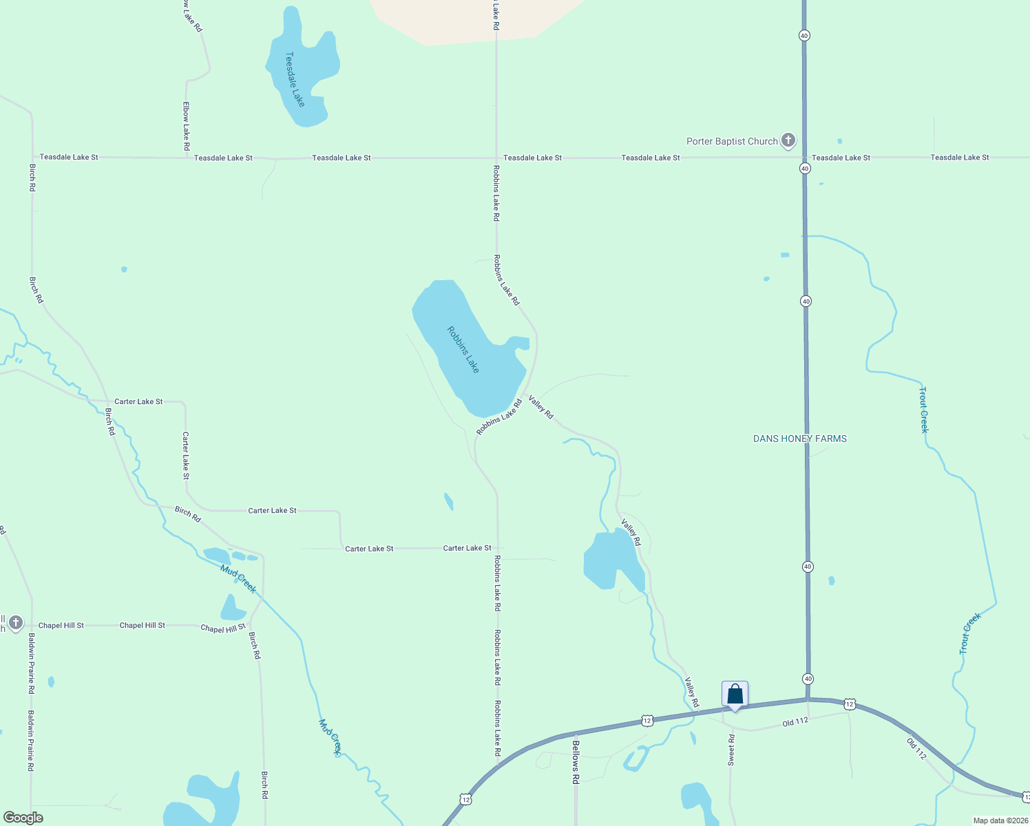 map of restaurants, bars, coffee shops, grocery stores, and more near 67325 Robbins Lake Road in Jones