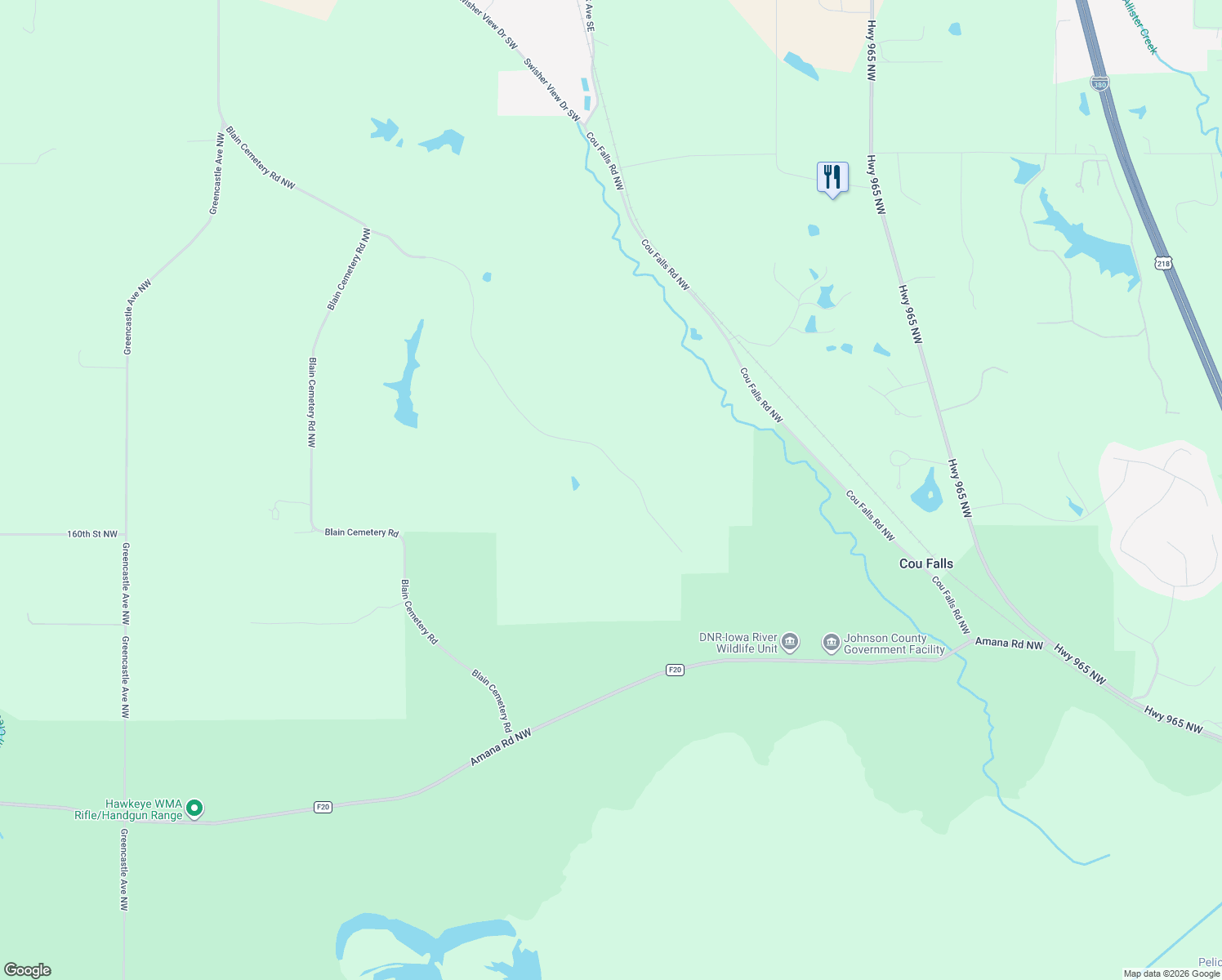 map of restaurants, bars, coffee shops, grocery stores, and more near 1605 Seneca Road Northwest in Swisher
