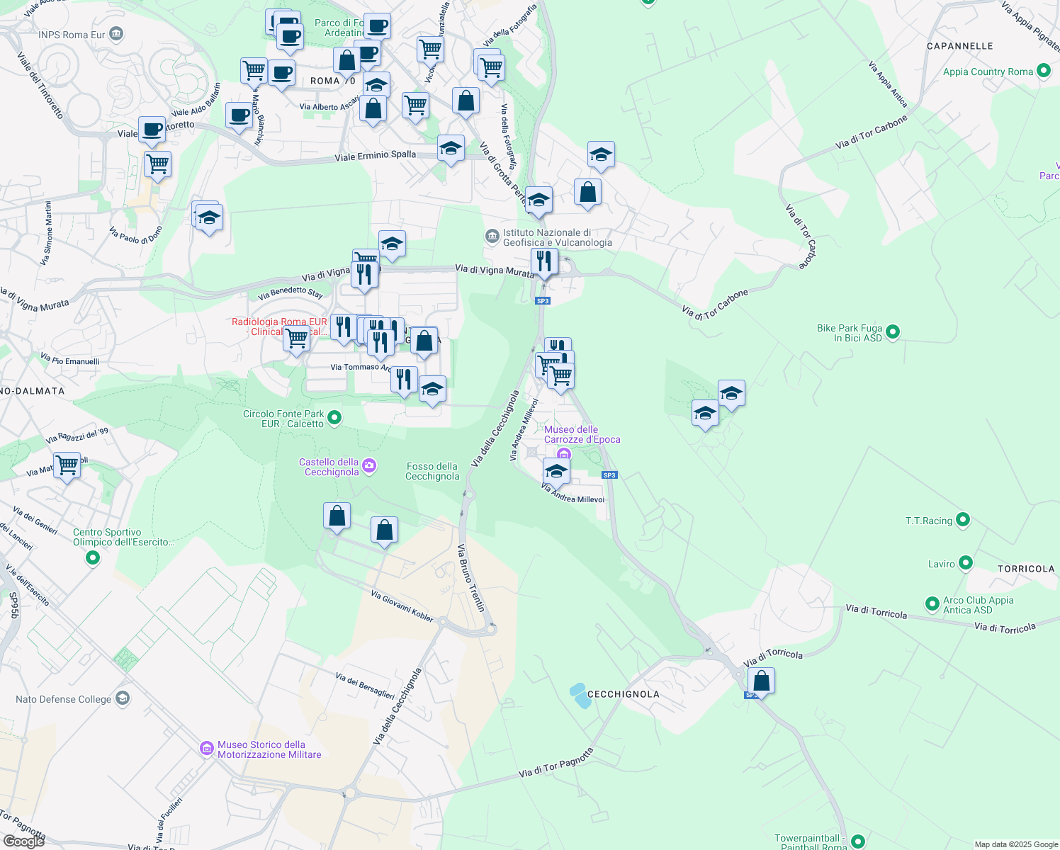map of restaurants, bars, coffee shops, grocery stores, and more near 415 Via Andrea Millevoi in Rome