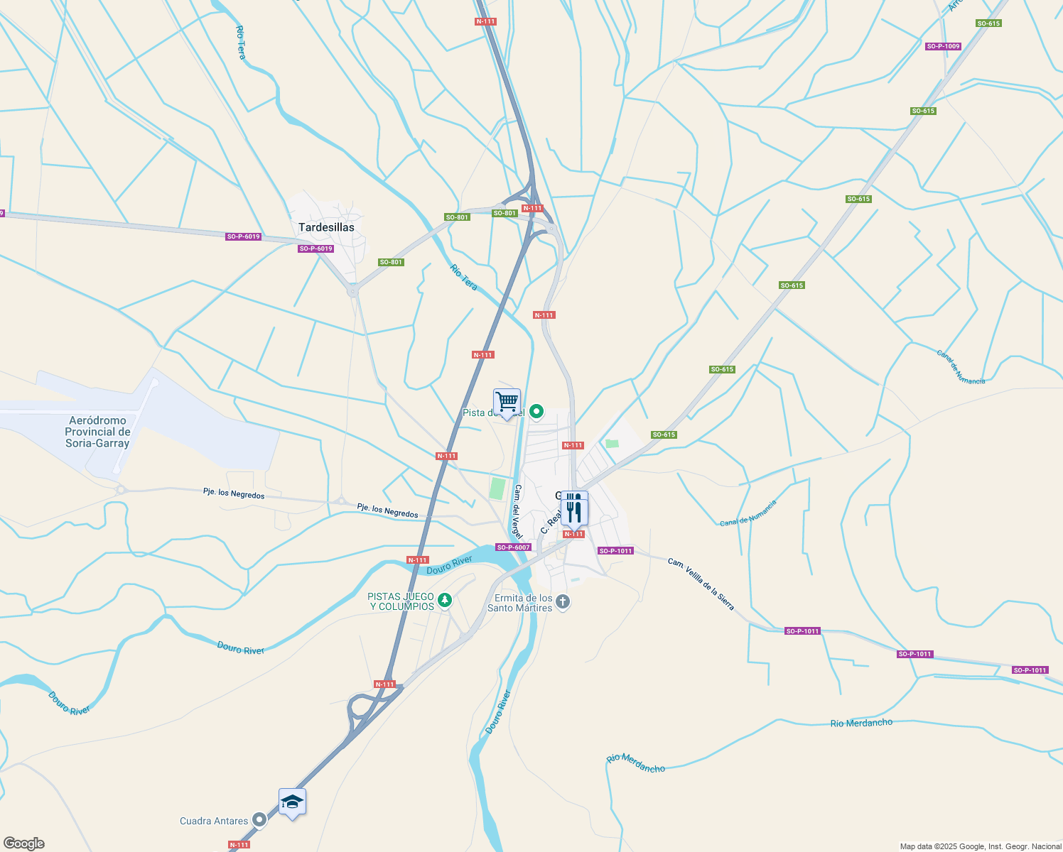 map of restaurants, bars, coffee shops, grocery stores, and more near 14 Carretera Tardesillas in Garray