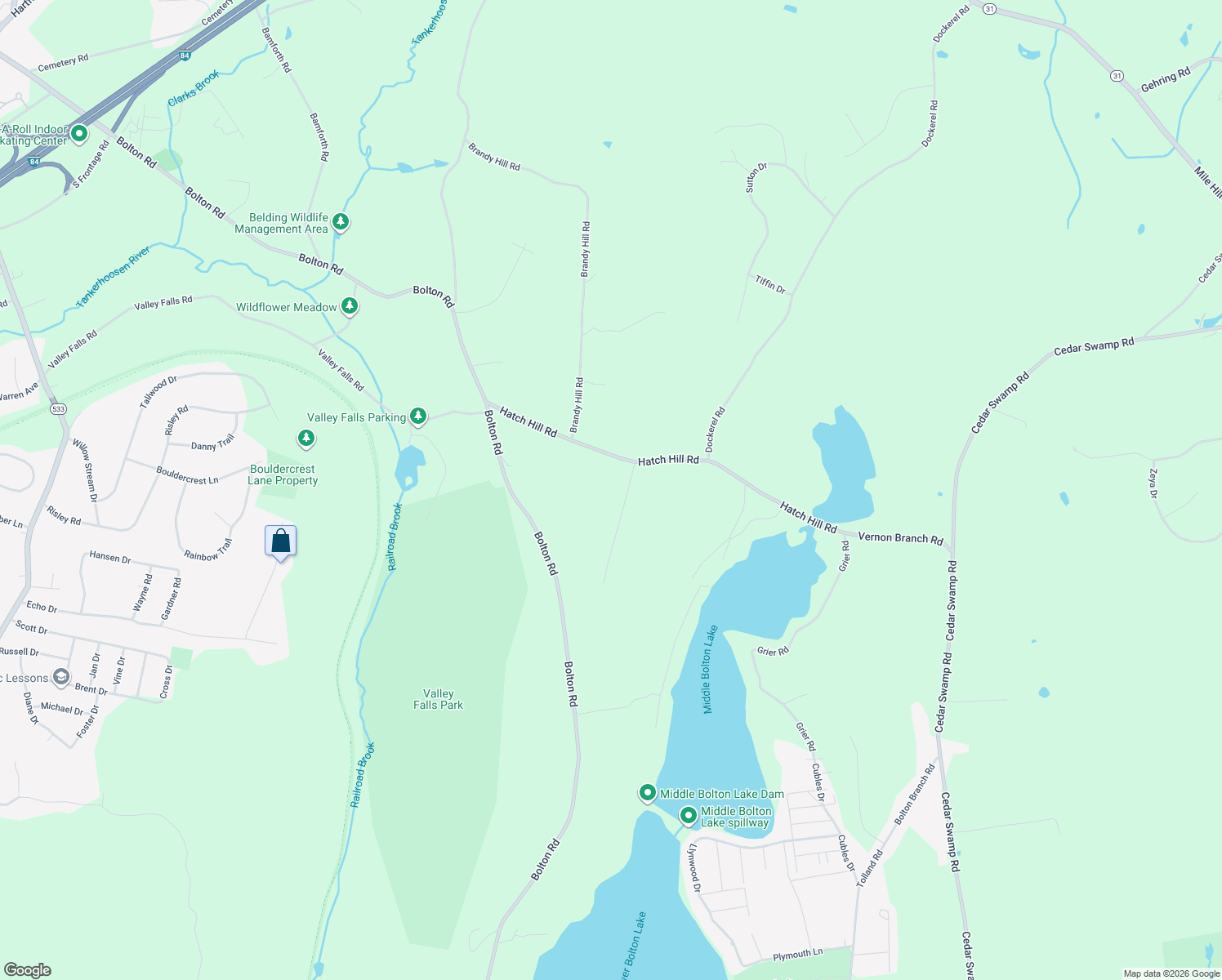 map of restaurants, bars, coffee shops, grocery stores, and more near 88 Hatch Hill Road in Vernon