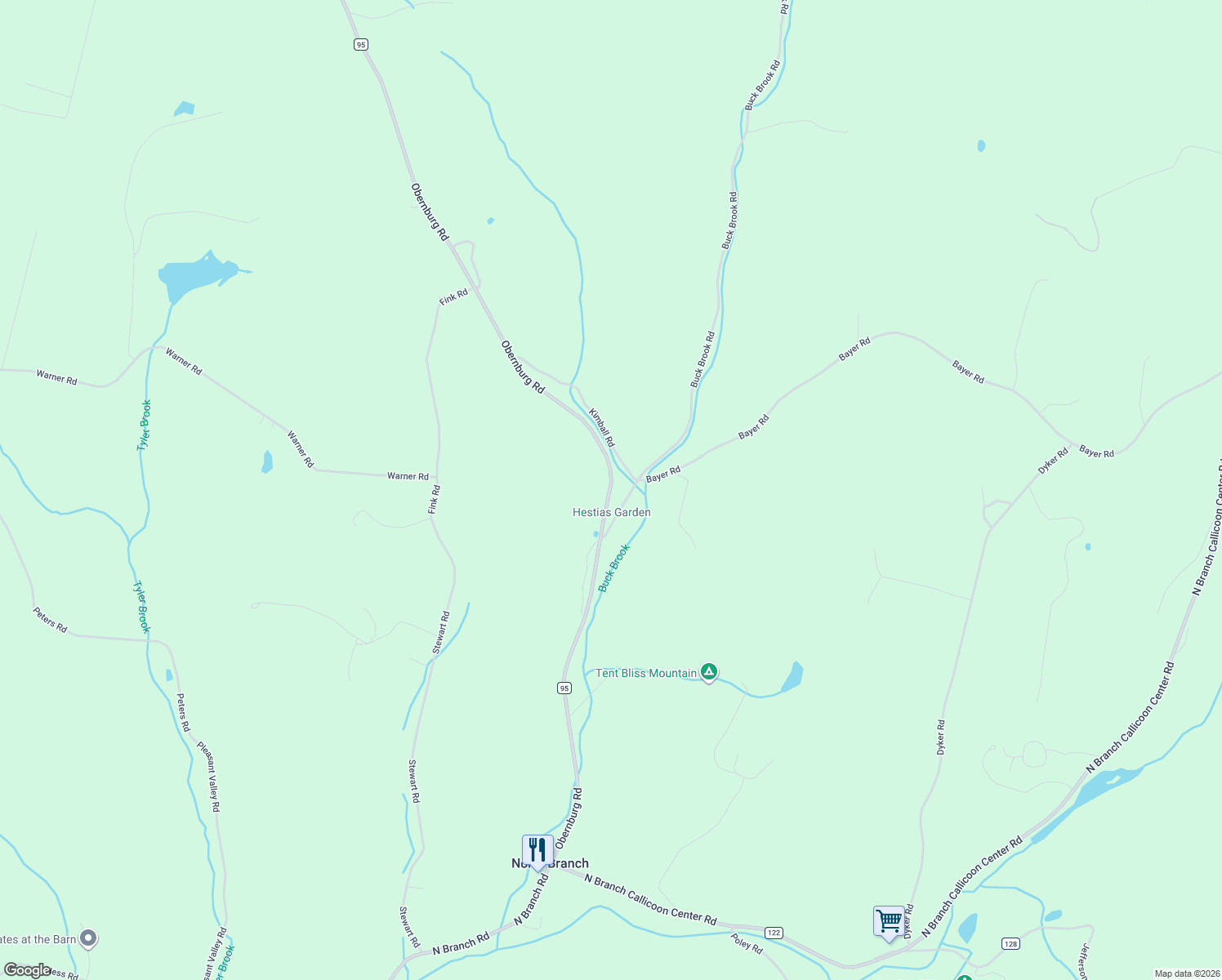 map of restaurants, bars, coffee shops, grocery stores, and more near 898 Buck Brook Road in North Branch