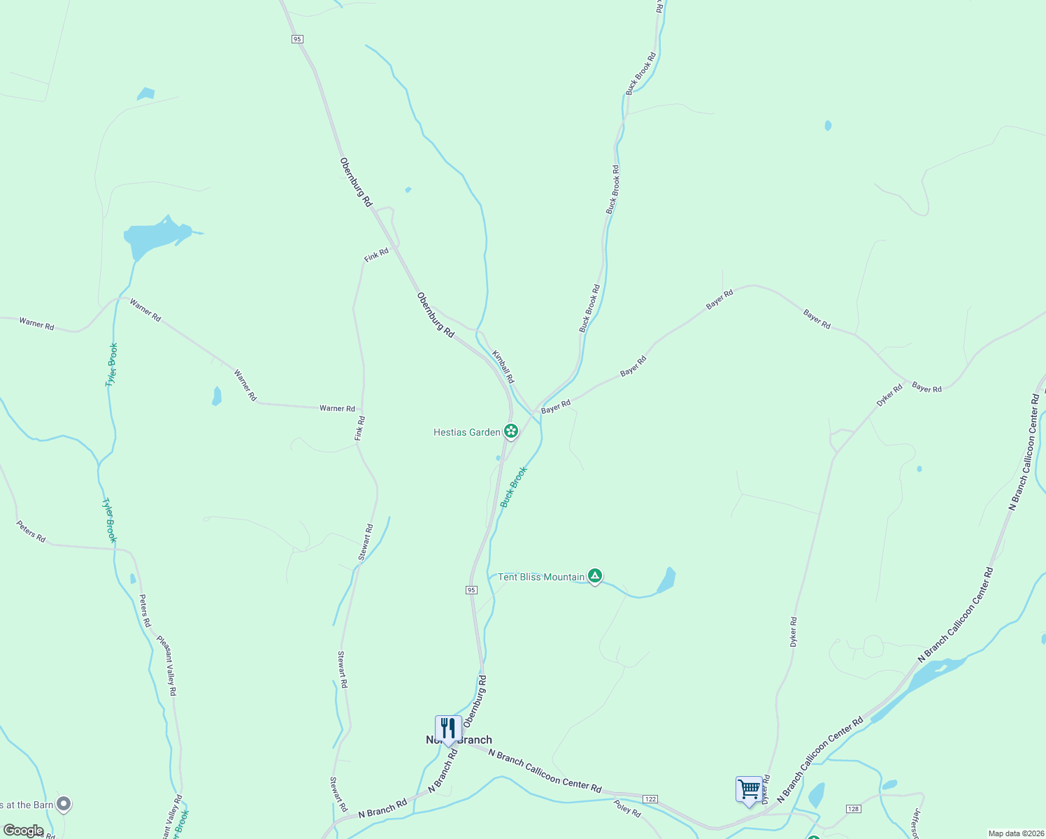 map of restaurants, bars, coffee shops, grocery stores, and more near 898 Buck Brook Road in North Branch