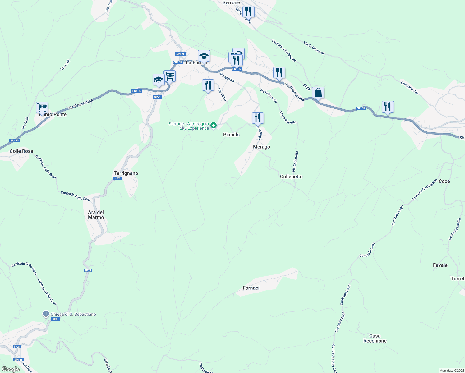 map of restaurants, bars, coffee shops, grocery stores, and more near 28 Via Sant' Angelo in Provincia di Frosinone