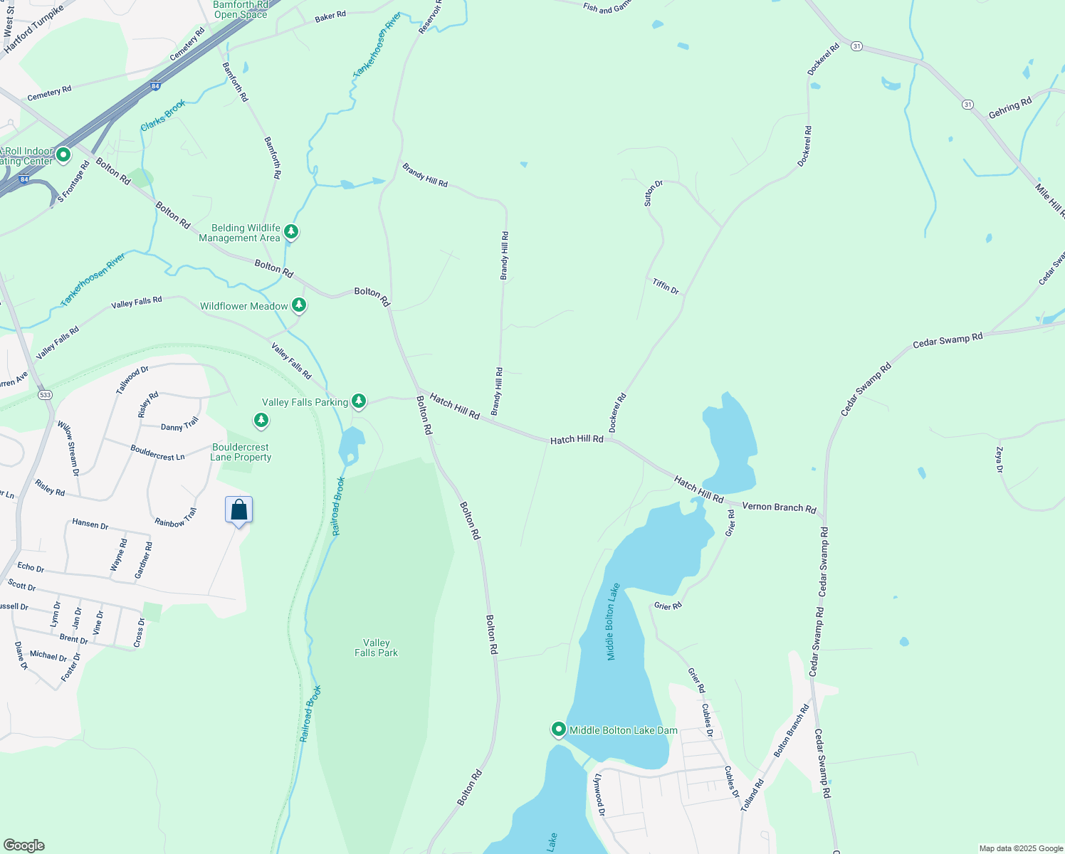 map of restaurants, bars, coffee shops, grocery stores, and more near 87 Hatch Hill Road in Vernon
