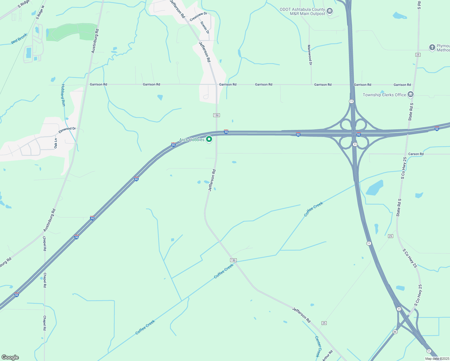 map of restaurants, bars, coffee shops, grocery stores, and more near 3578 Jefferson Rd in Ashtabula