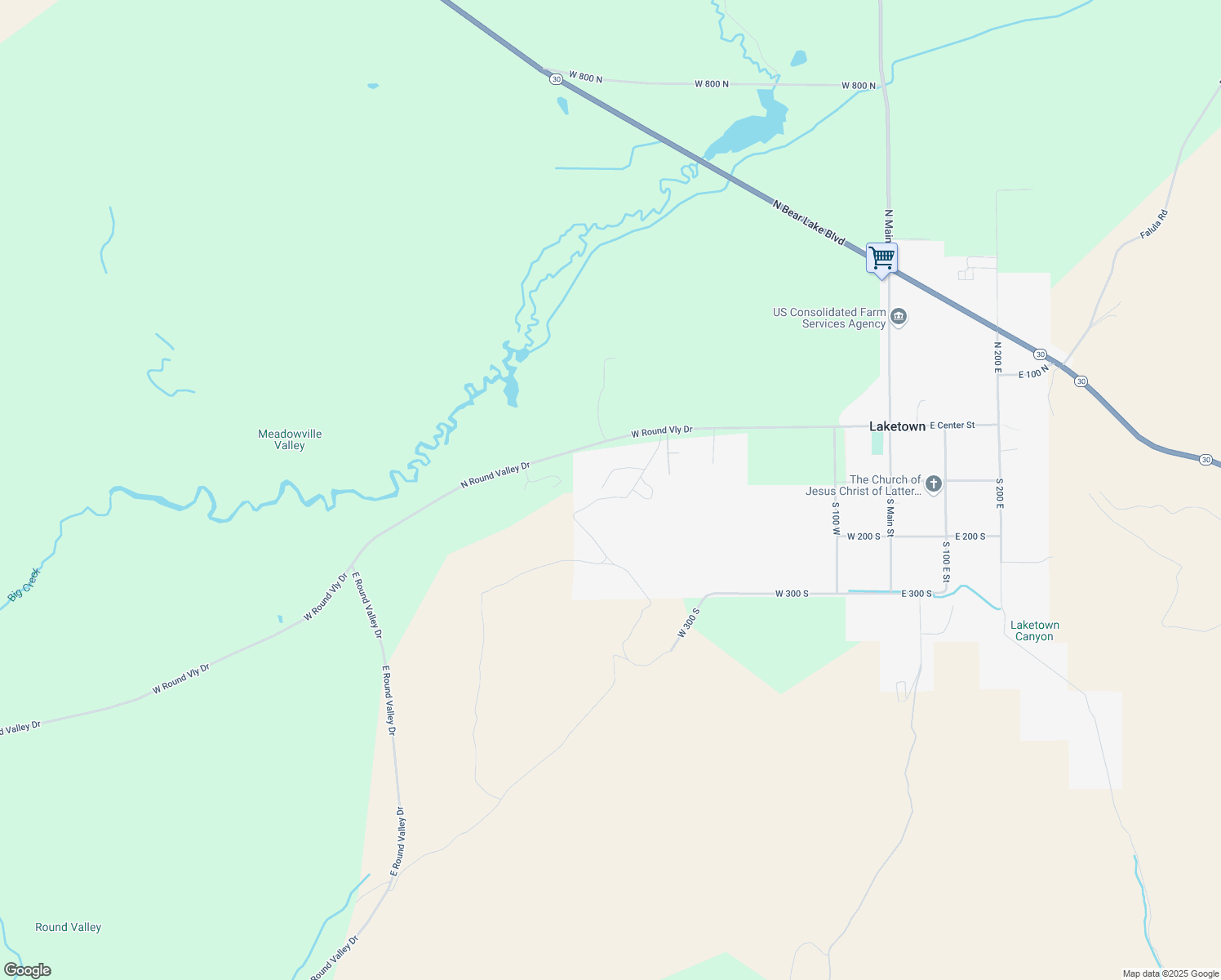 map of restaurants, bars, coffee shops, grocery stores, and more near 155 South Last Chance Drive in Laketown