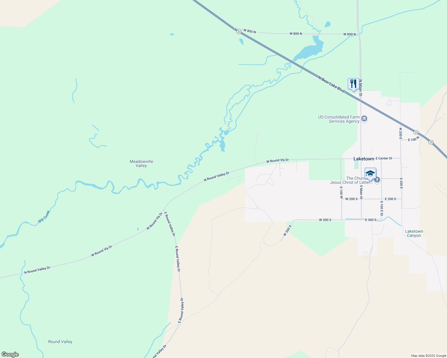 map of restaurants, bars, coffee shops, grocery stores, and more near 69 South Lost Sheep Circle in Laketown