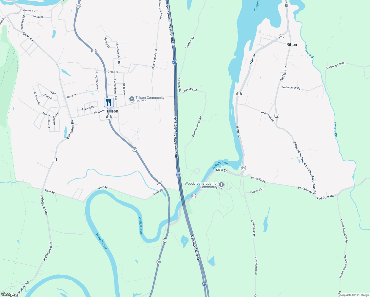 map of restaurants, bars, coffee shops, grocery stores, and more near 368 Perrines Brook Rd in Tillson