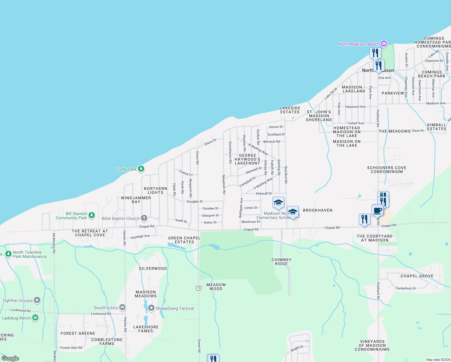 map of restaurants, bars, coffee shops, grocery stores, and more near 1829 Meadows Road in Madison
