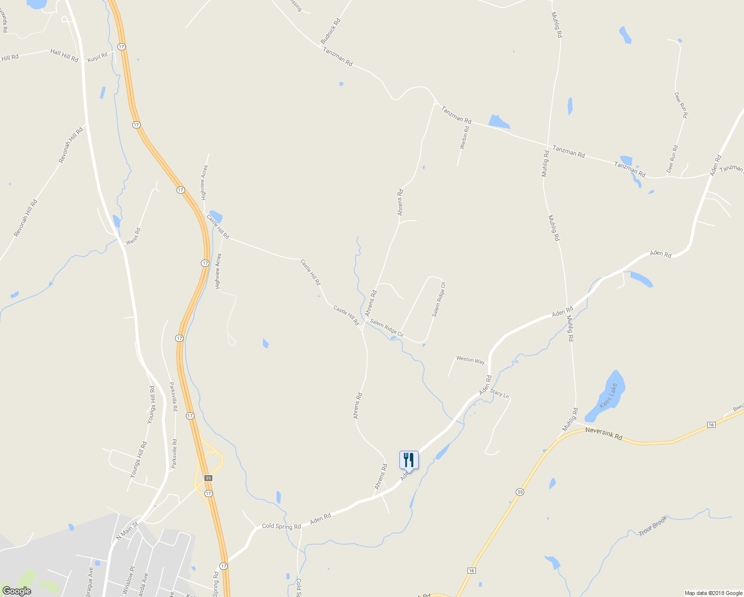 map of restaurants, bars, coffee shops, grocery stores, and more near Ahrens Road in Parksville