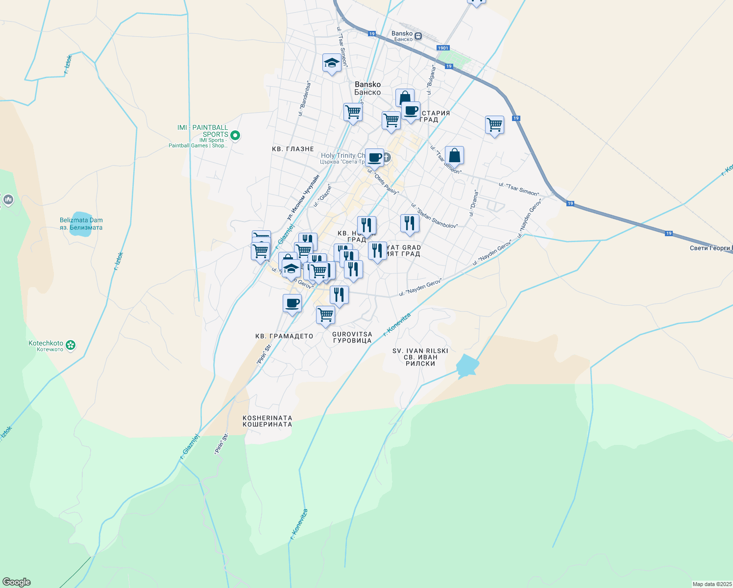 map of restaurants, bars, coffee shops, grocery stores, and more near ulitsa "Nayden Gerov" in Bansko
