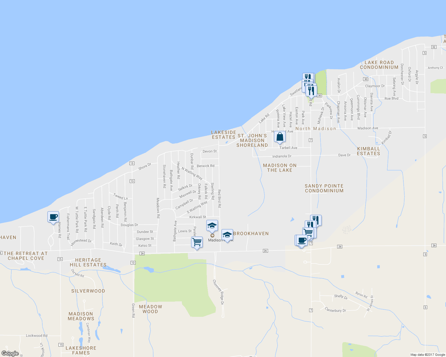 map of restaurants, bars, coffee shops, grocery stores, and more near 1733 Red Bird Rd in Madison