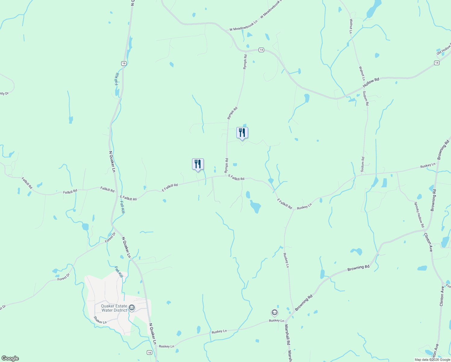 map of restaurants, bars, coffee shops, grocery stores, and more near 268 E Fallkill Rd in Hyde Park