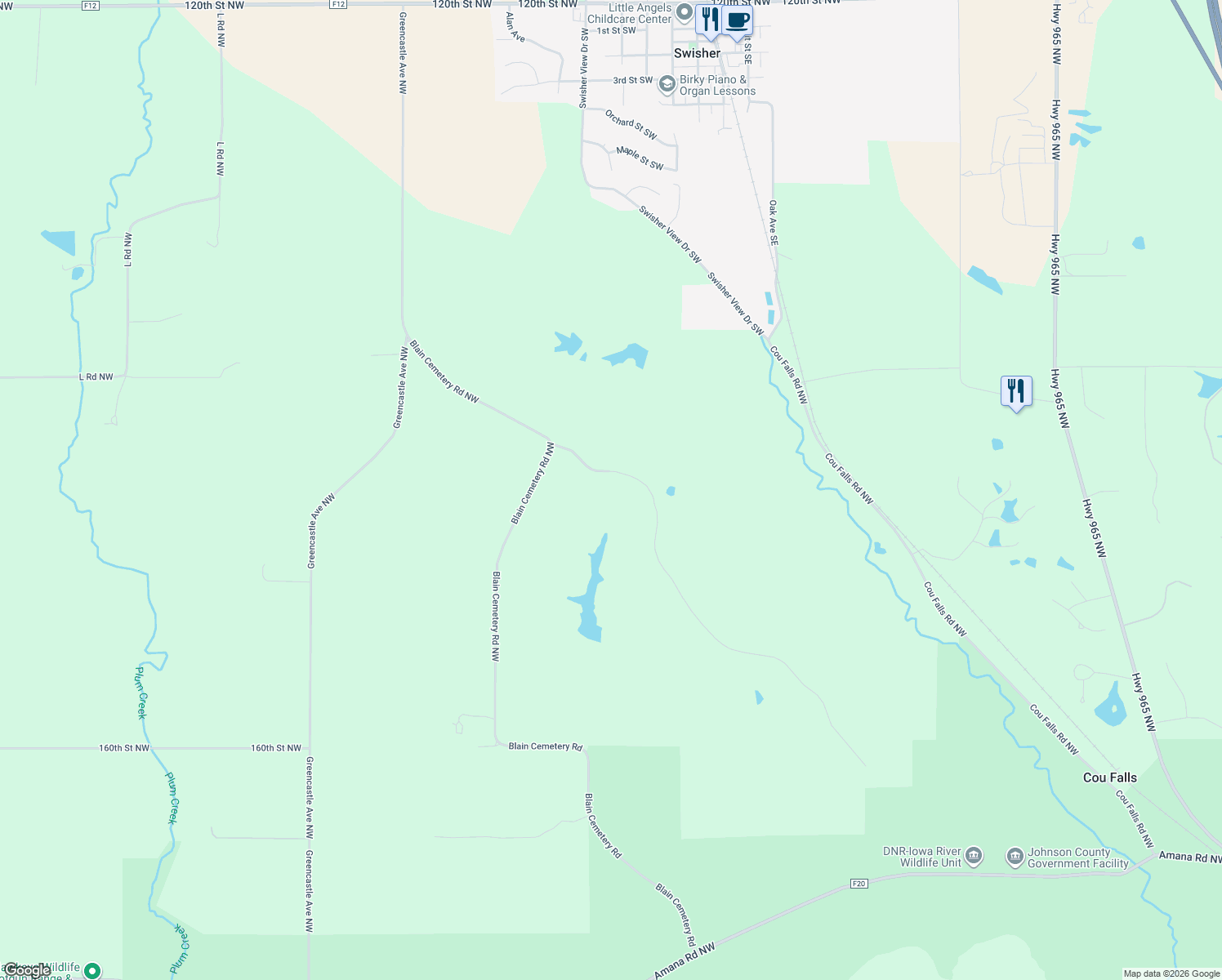 map of restaurants, bars, coffee shops, grocery stores, and more near 1447 Seneca Road Northwest in Swisher