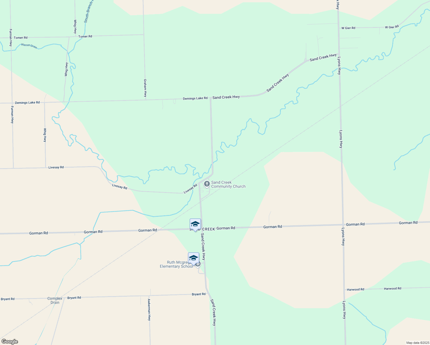 map of restaurants, bars, coffee shops, grocery stores, and more near 6101 Sand Creek Hwy in Sand Creek