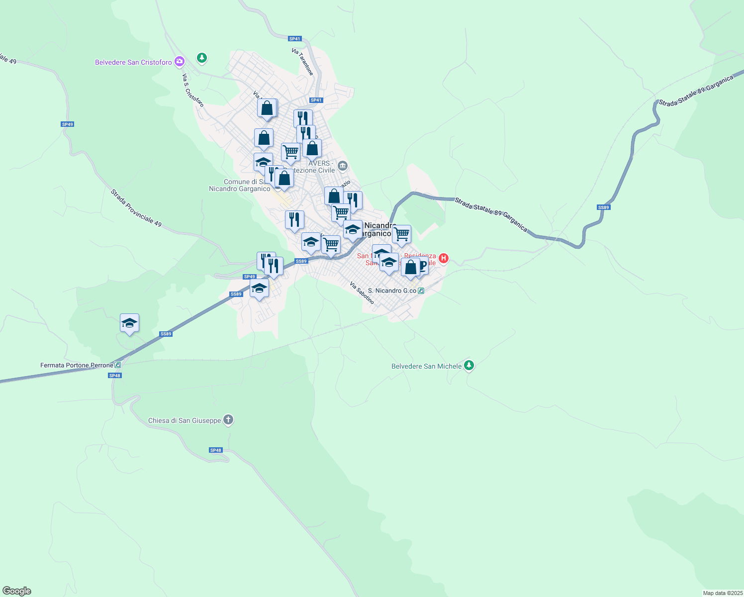 map of restaurants, bars, coffee shops, grocery stores, and more near 33 Via Michele Cervone in San Nicandro Garganico