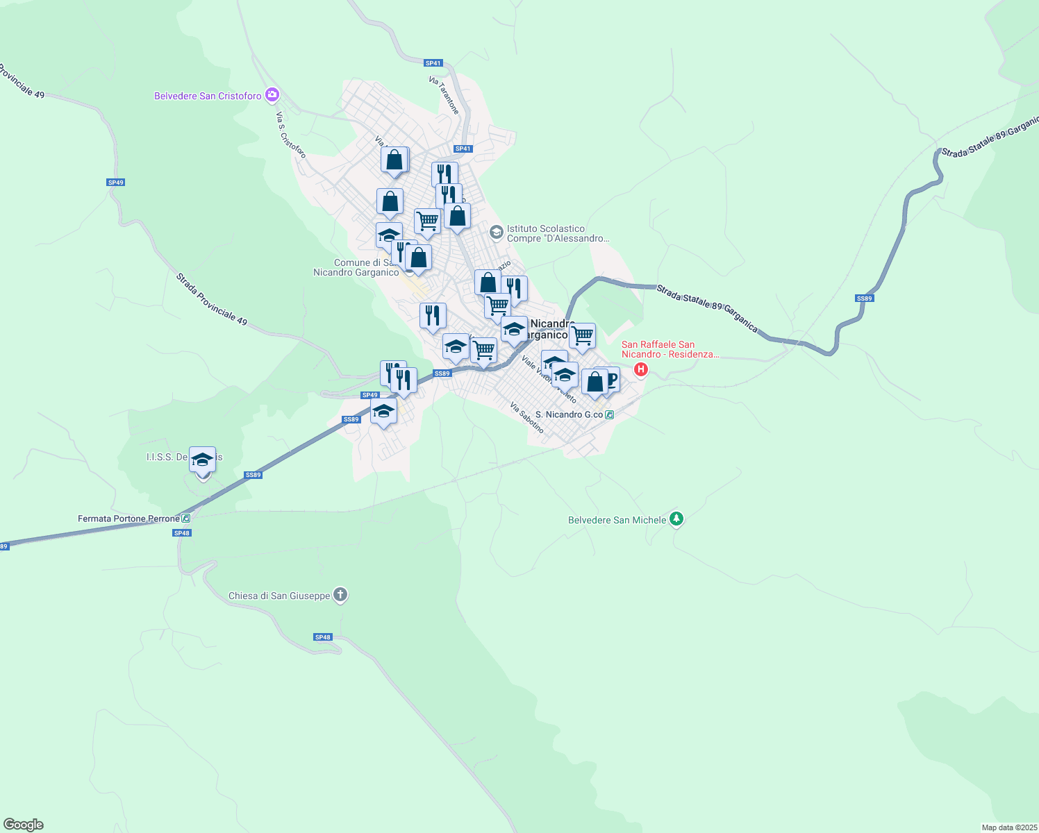 map of restaurants, bars, coffee shops, grocery stores, and more near 72 Via Antonio Solimando in San Nicandro Garganico