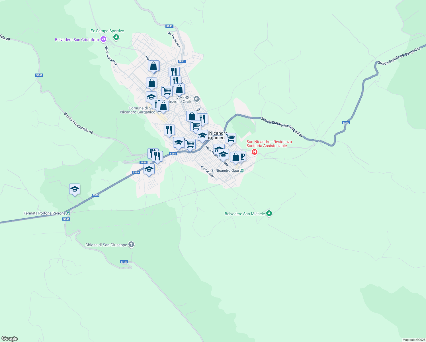 map of restaurants, bars, coffee shops, grocery stores, and more near 33 Via Michele Cervone in San Nicandro Garganico
