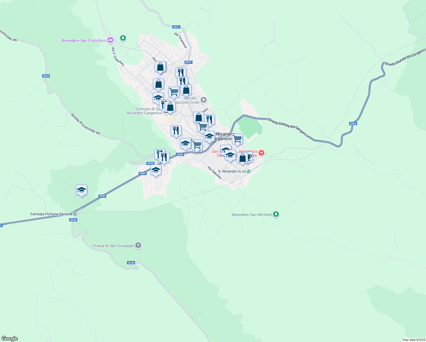 map of restaurants, bars, coffee shops, grocery stores, and more near 72 Via Antonio Solimando in San Nicandro Garganico