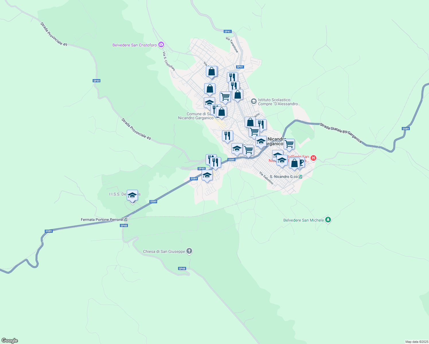 map of restaurants, bars, coffee shops, grocery stores, and more near 24 Via Madonna di Pompei in San Nicandro Garganico