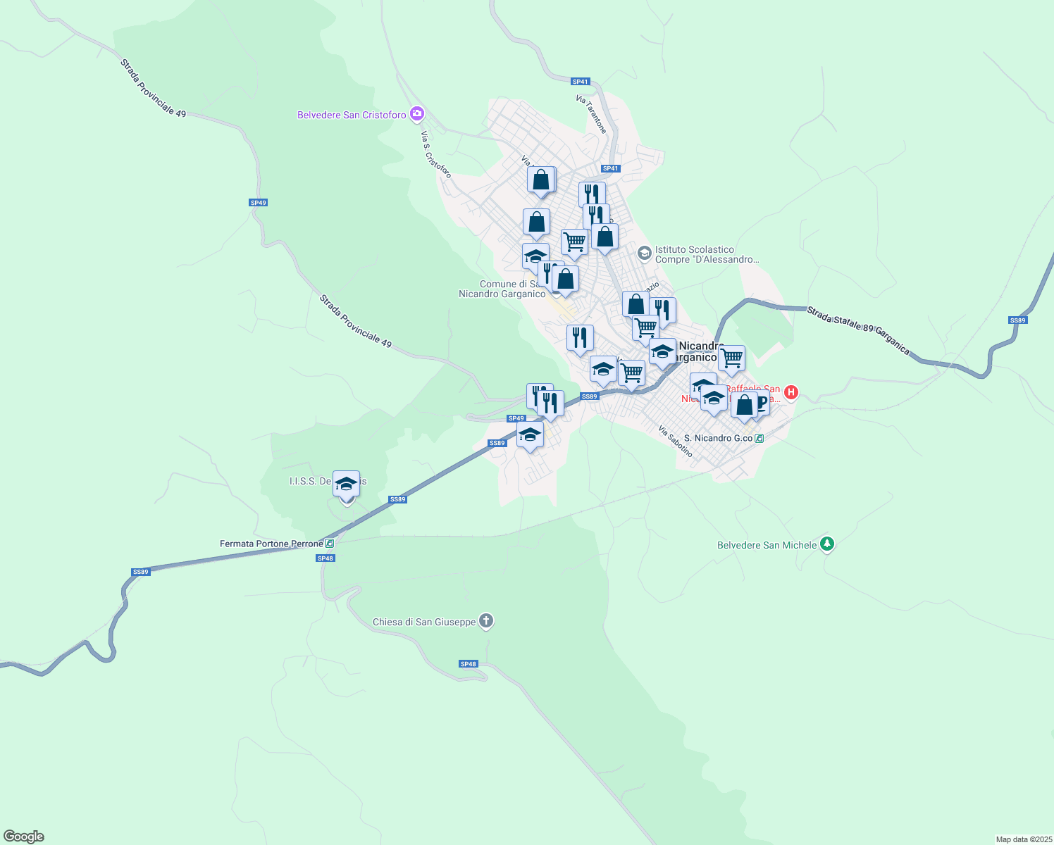 map of restaurants, bars, coffee shops, grocery stores, and more near 124 Via Guglielmo Marconi in San Nicandro Garganico
