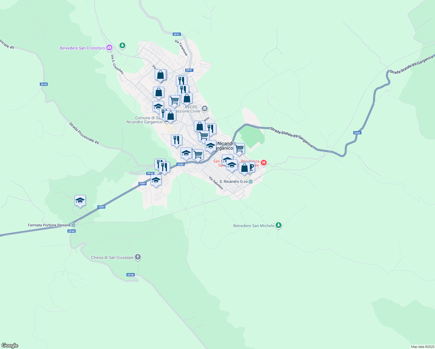 map of restaurants, bars, coffee shops, grocery stores, and more near 15 Via Vincenzo Cavalli in San Nicandro Garganico