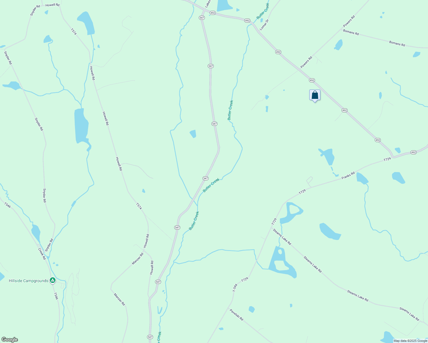 map of restaurants, bars, coffee shops, grocery stores, and more near 9736 Pennsylvania 547 in Susquehanna