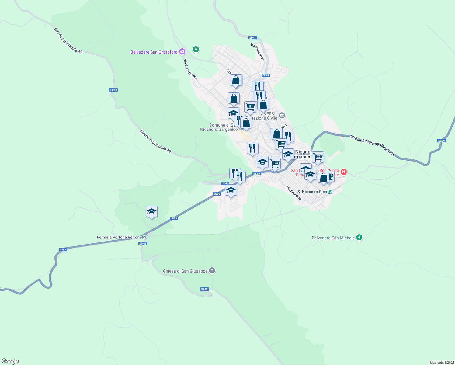 map of restaurants, bars, coffee shops, grocery stores, and more near 124 Via Guglielmo Marconi in San Nicandro Garganico