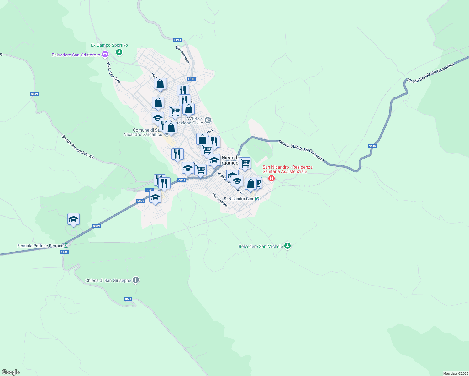 map of restaurants, bars, coffee shops, grocery stores, and more near 9 Via Giovanni Iannone in San Nicandro Garganico